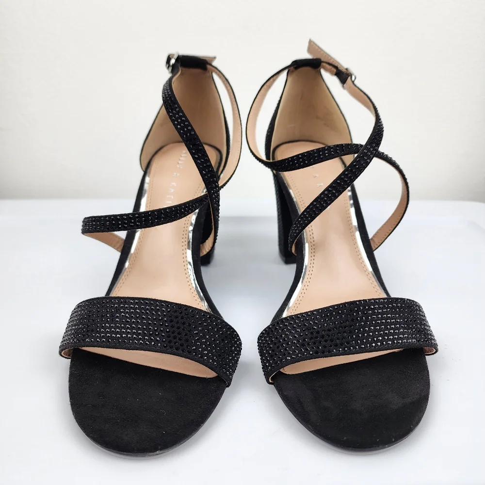 Kelly & Katie Paloona Rhinestones Block Heels Sandals Strappy Pumps Black 9M - Picture 4 of 12